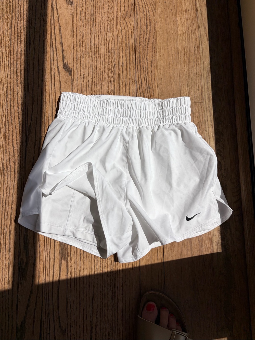 Nike White Women's Athletic Shorts with Black Swoosh